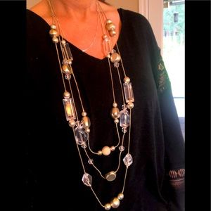 Chicos 42inch gold tones and crystals multi strands necklace